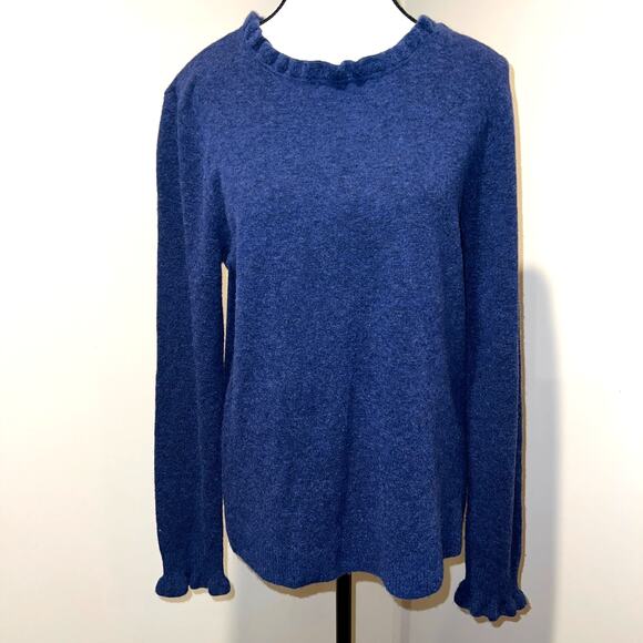 Sundance Blue Ruffle Collar & Sleeve Crew Neck Long Sleeve Sweater Size M - Picture 6 of 10